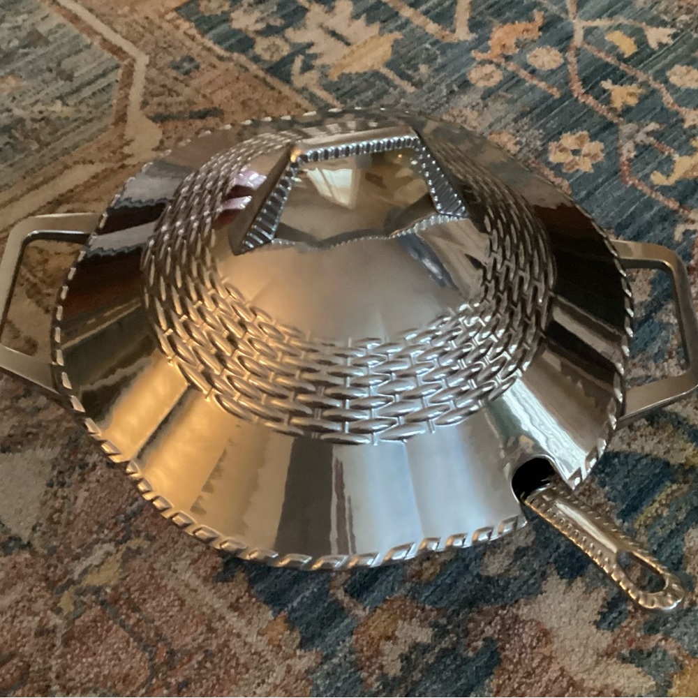 Vintage Mikasa Soup Tureen with Ladle made of an alloy. Large 12” across bowl.